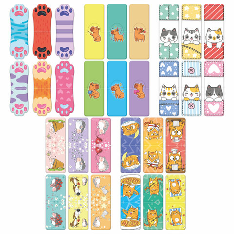 Закладки для книг МАГНИТНЫЕ, "ЯРКИЙ МИКС", комплект 30 штук, 35x25 мм,