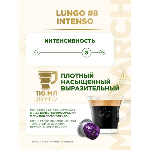 Кофе в капсулах MONARCH "Original" Lungo 8 Intenso для кофемашин