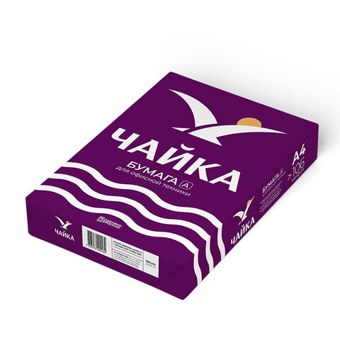 Бумага офисная А4, 80 г/м2, 500 л., марка А, ЧАЙКА, Россия, 162% (CIE)