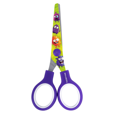 Ножницы 130 мм, сиреневые, с цветной печатью "Милые монстры", BRAUBERG