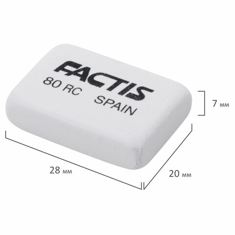 Резинка стирательная FACTIS 80 RC (Испания), прямоугольная, 28х20х7 мм, мягкая,