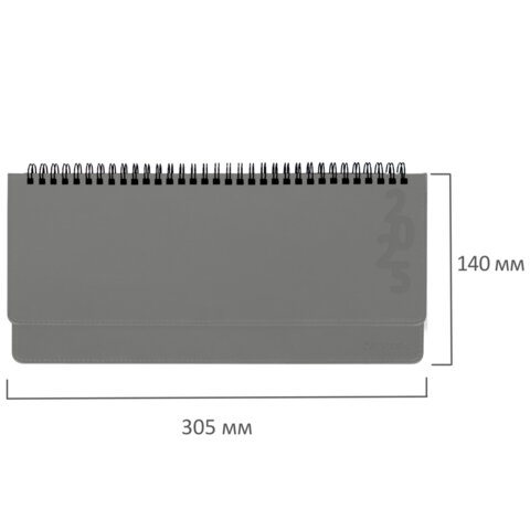 Планинг датированный 2025 305х140 мм BRAUBERG "Up", под кожу, серый,