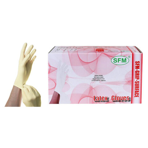 Перчатки латексные смотровые SFM Grip-Surface Германия, 50 пар (100 штук),