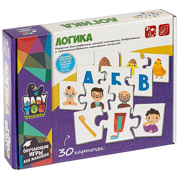Пазл ЛОГИКА, Bondibon, 30 шт, 3 части Пазл ЛОГИКА, Bondibon, 30 шт, 3 части