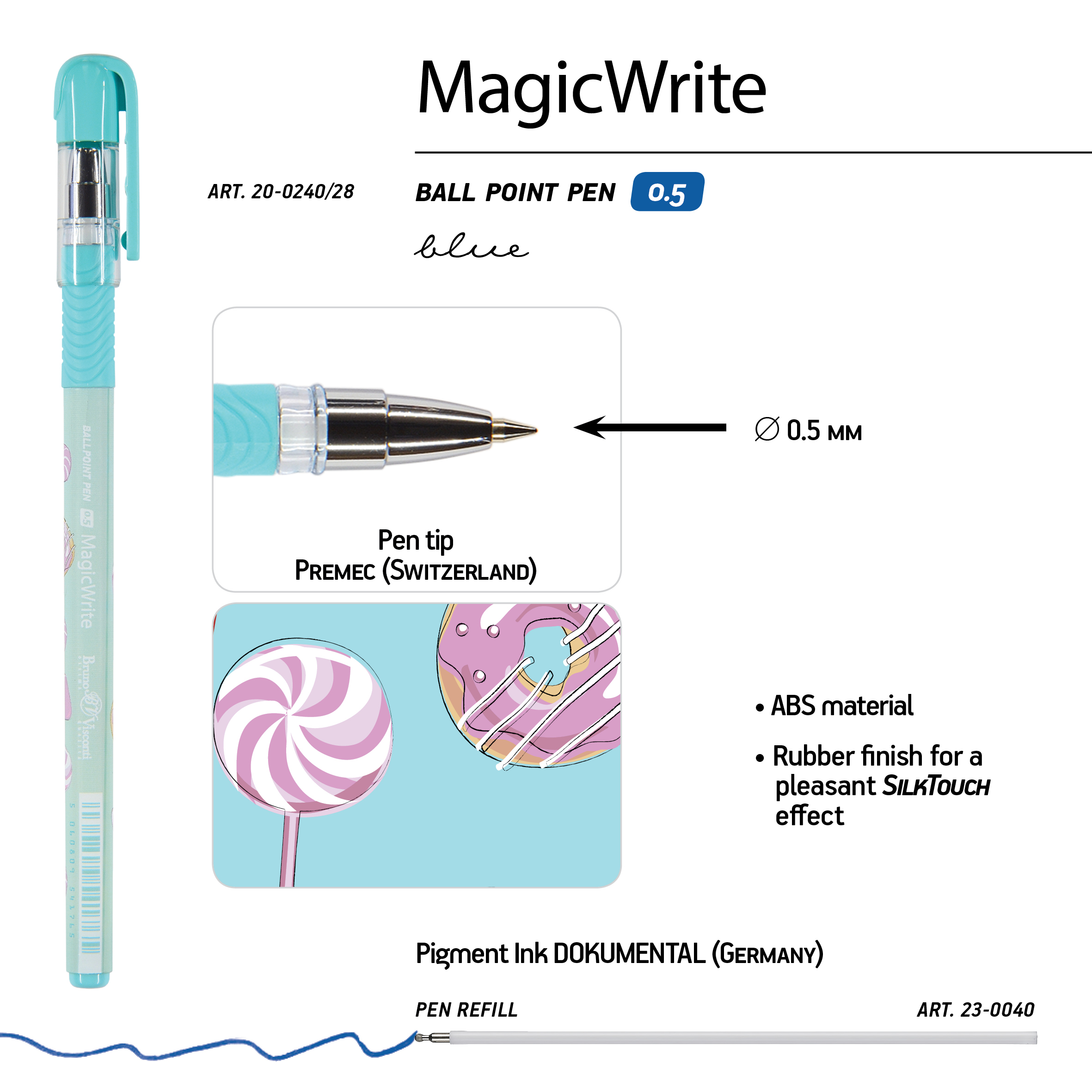 РУЧКА "MagicWrite. Сладкое настроение. Леденцы" ШАРИКОВАЯ, 0.5 ММ,