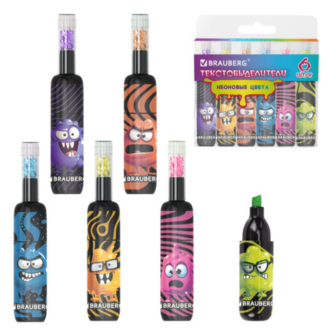 Набор текстовыделителей 6 НЕОНОВЫХ ЦВЕТОВ, кросс-серия МОНСТРИКИ, линия 1-5 мм, Набор текстовыделителей 6 НЕОНОВЫХ ЦВЕТОВ, кросс-серия МОНСТРИКИ, линия 1-5 мм,