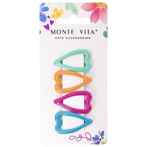 Заколки для волос НАБОР 4 шт., 3,5 см, клик-клак, сердечки, глянцевый, разные Заколки для волос НАБОР 4 шт., 3,5 см, клик-клак, сердечки, глянцевый, разные