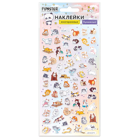 Наклейки бумажные 17,5х9,5 см, ассорти 12 видов, FUNSTER (ФАНСТЕР), 666676