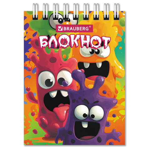 Блокнот МАЛЫЙ ФОРМАТ А7 75х105мм, 40л, гребень, картон, клетка, BRAUBERG