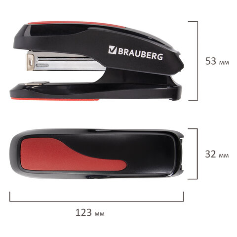 Степлер №24/6, 26/6 BRAUBERG "Extra", до 30 листов, черно-красный,