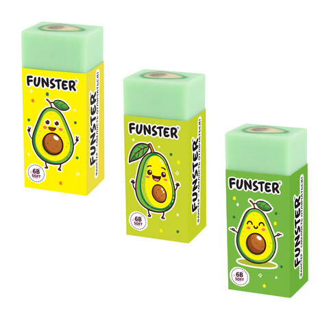 Ластики FUNSTER (ФАНСТЕР) "AVOCADO", НАБОР 3 штуки, 50х21х16 мм,