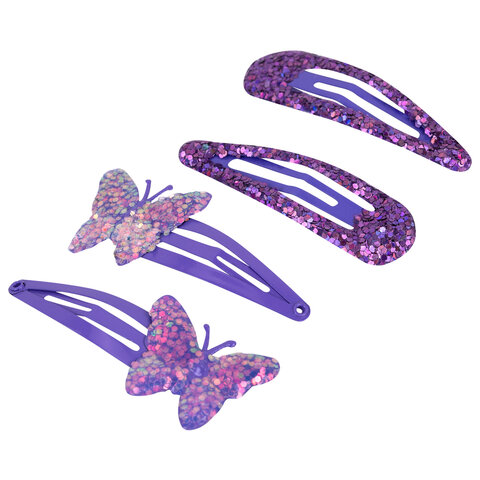 Заколки для волос НАБОР 4 шт., 5 см, клик-клак, с декоративными элементами, Заколки для волос НАБОР 4 шт., 5 см, клик-клак, с декоративными элементами,