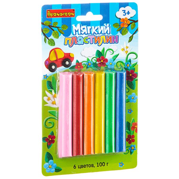 Мягкий пластилин, Bondibon, 6 стандарт цветов, 100 гр., CRD, арт. ST-100-6 Мягкий пластилин, Bondibon, 6 стандарт цветов, 100 гр., CRD, арт. ST-100-6