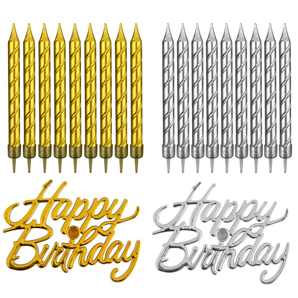 Свечи для торта "Happy Birthday". Набор 10 шт + топпер. Длина 8 см. 2 Свечи для торта "Happy Birthday". Набор 10 шт + топпер. Длина 8 см. 2