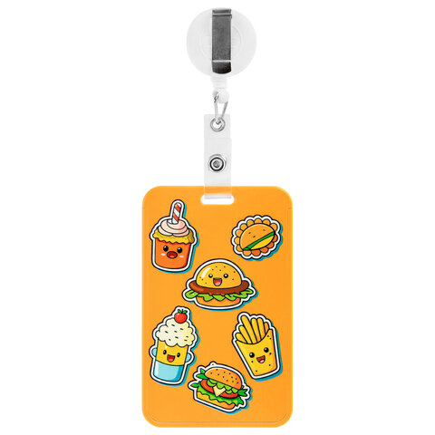 Бейдж вертикальный с 3D-печатью "Street food" (85х54 мм), с рулеткой,