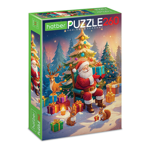 Пазл картонный НОВОГОДНИЙ 260 элементов АССОРТИ, 220х330 мм, HATBER Пазл картонный НОВОГОДНИЙ 260 элементов АССОРТИ, 220х330 мм, HATBER