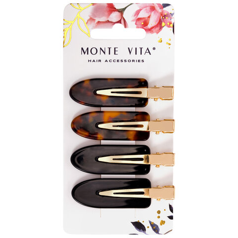 Заколки для волос НАБОР 4 шт., 6 см, глянцевый, черный, черепаховый, MONTE VITA Заколки для волос НАБОР 4 шт., 6 см, глянцевый, черный, черепаховый, MONTE VITA