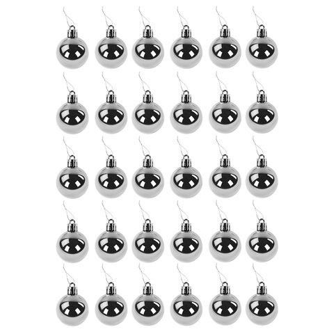 Шары ёлочные 30 шт., 4 см, "Solid Color", пластик, СЕРЕБРО, глянец, Шары ёлочные 30 шт., 4 см, "Solid Color", пластик, СЕРЕБРО, глянец,