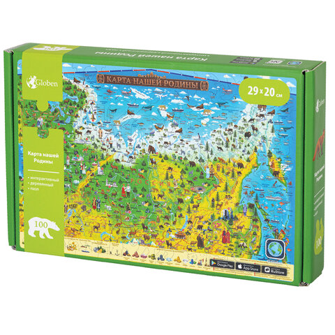 Интерактивная деревянная карта-пазл GLOBEN "Карта нашей Родины", 29х20 Интерактивная деревянная карта-пазл GLOBEN "Карта нашей Родины", 29х20