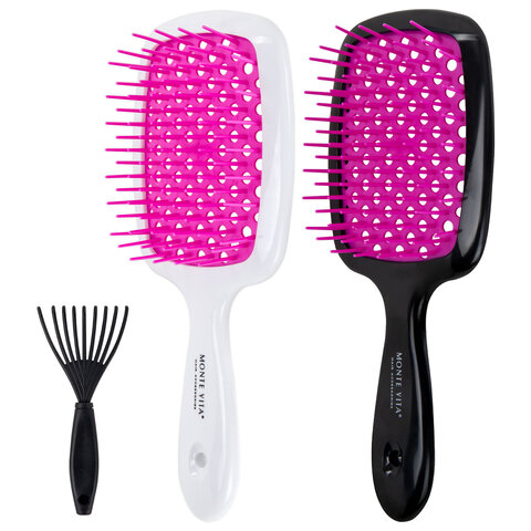 Расческа для волос массажная 20х8,5 см, НАБОР 2 шт. + щетка для чистки В