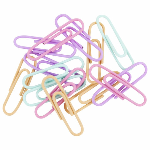 Скрепки BRAUBERG PASTEL, 28 мм, пастельные цвета, 100 шт., в пластиковой
