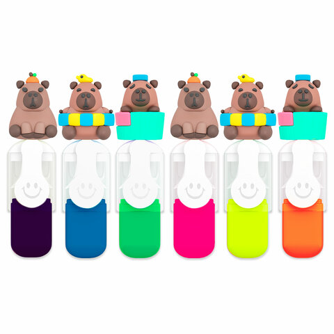 Набор текстовыделителей с топперами 6 ЦВЕТОВ НЕОН, "КАПИБАРЫ", линия Набор текстовыделителей с топперами 6 ЦВЕТОВ НЕОН, "КАПИБАРЫ", линия