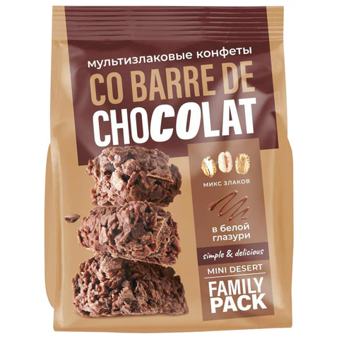 Конфеты мультизлаковые CO BARRE DE CHOCOLAT с темной глазурью, 135 г,