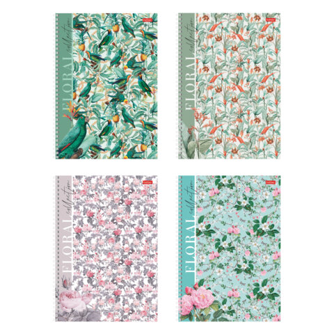 Тетрадь А4 80 л., HATBER, гребень, клетка, матовая ламинация, "Floral Тетрадь А4 80 л., HATBER, гребень, клетка, матовая ламинация, "Floral