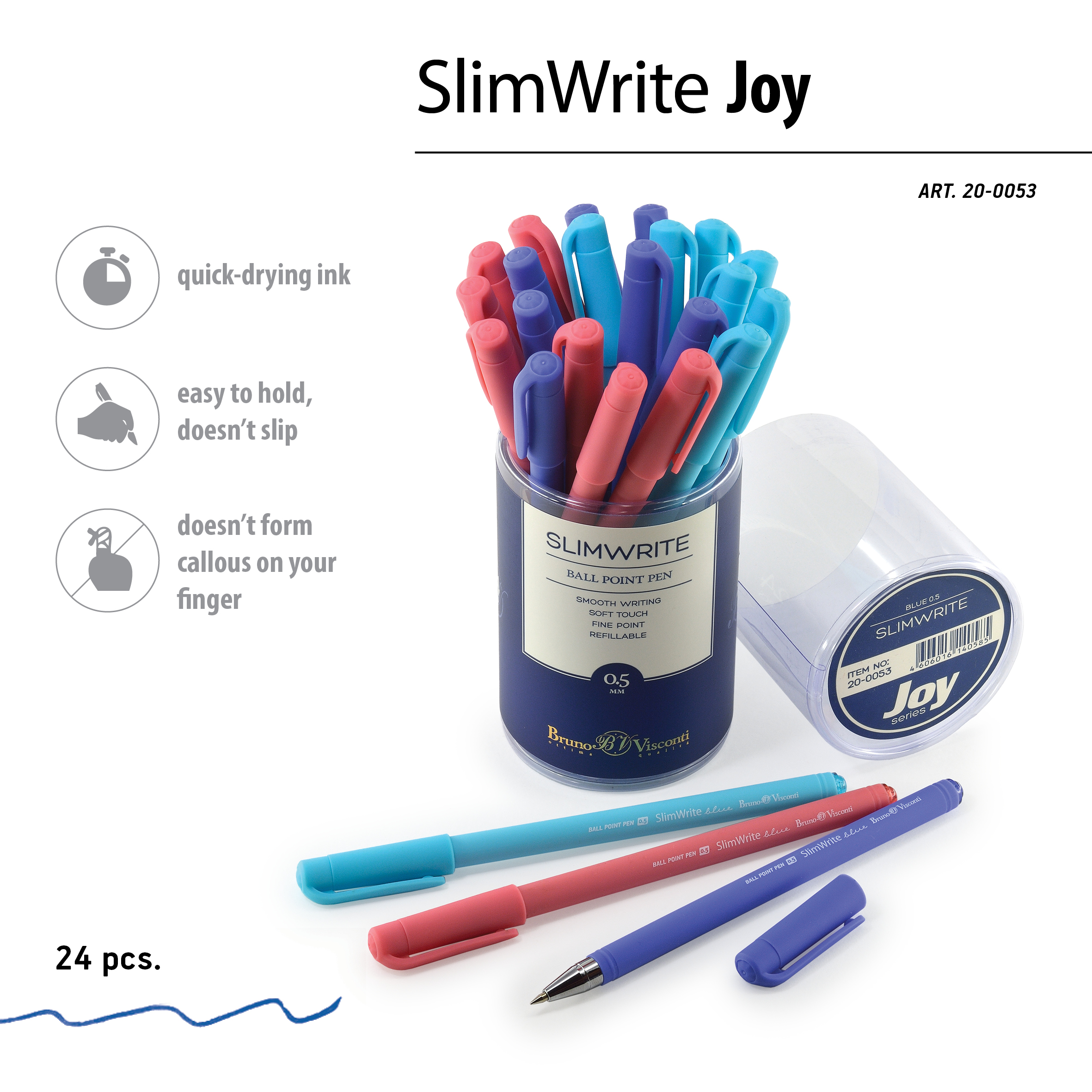 РУЧКА "SlimWrite.JOY" ШАРИКОВАЯ 0.5 ММ, СИНЯЯ (3 цвета корпуса)