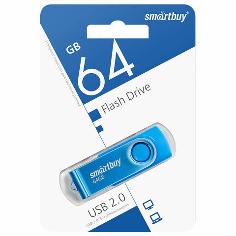 Флеш-диск 64 GB SMARTBUY Twist USB 2.0, синий, SB064GB2TWB Флеш-диск 64 GB SMARTBUY Twist USB 2.0, синий, SB064GB2TWB