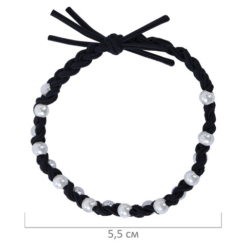 Резинка для волос с плетением, 0,5 см, с бусинами, чёрный, MONTE VITA (МОНТЕ