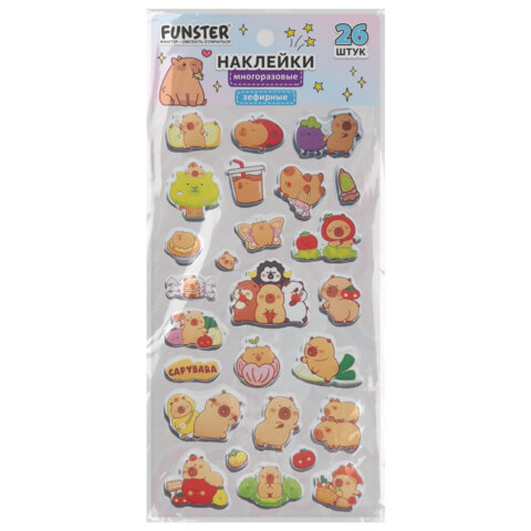 Наклейки зефирные "Капибары", 18х9,5 см, ассорти 6 видов, FUNSTER
