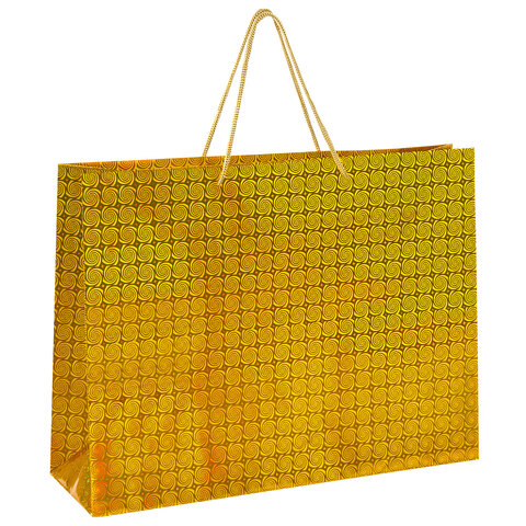 Пакет подарочный 45x13x33 см (XL), НАБОР 3 шт., 3 дизайна, голография, ЗОЛОТАЯ