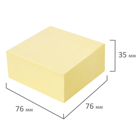 Блок самоклеящийся (стикеры) STAFF STANDARD, ПАСТЕЛЬНЫЙ 76х76 мм, желтый, 400
