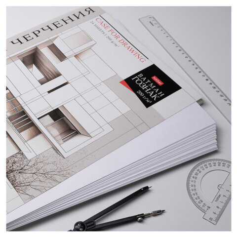 Папка для черчения БОЛЬШАЯ А3 297х420 мм, 24 л. 200 г/м2, без рамки, ватман