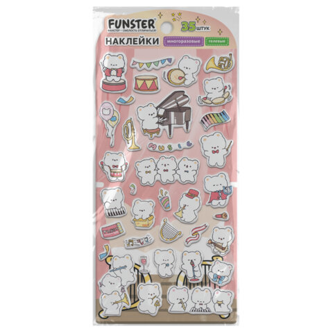 Наклейки гелевые "Зверята", 17,5х9 см, ассорти 6 видов, FUNSTER