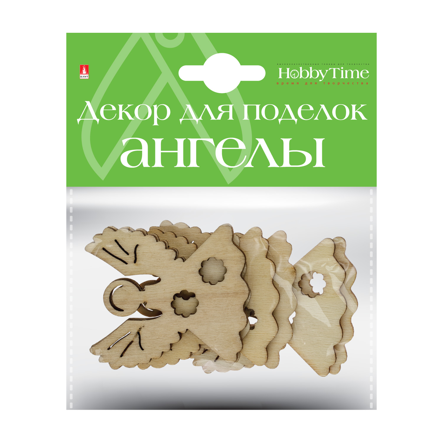 ДЕКОР ИЗ ДЕРЕВА. НАТУРАЛЬНЫЙ. НАБОР № 16 "НОВЫЙ ГОД. АНГЕЛЫ", 4 ВИДА