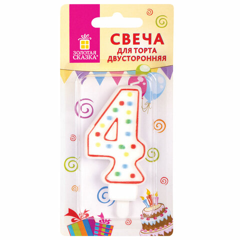 Свеча-цифра для торта "4" ДВУСТОРОННЯЯ с конфетти, 8,5 см, ЗОЛОТАЯ