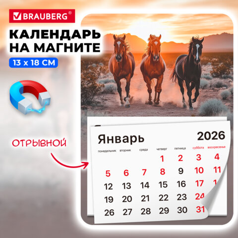 Календарь отрывной на магните на 2026 г., BRAUBERG, 130х180 мм, склейка,