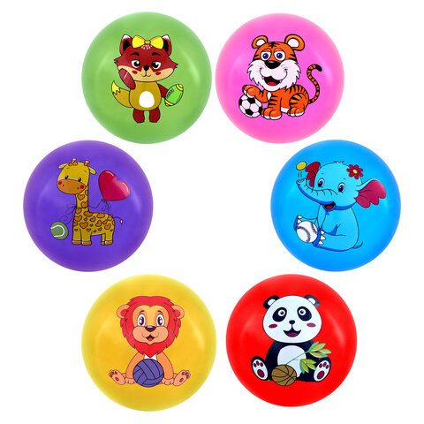 Мяч детский надувной "Зверята", 25 см, ПВХ, ассорти, 6 цветов, JOLLY Мяч детский надувной "Зверята", 25 см, ПВХ, ассорти, 6 цветов, JOLLY