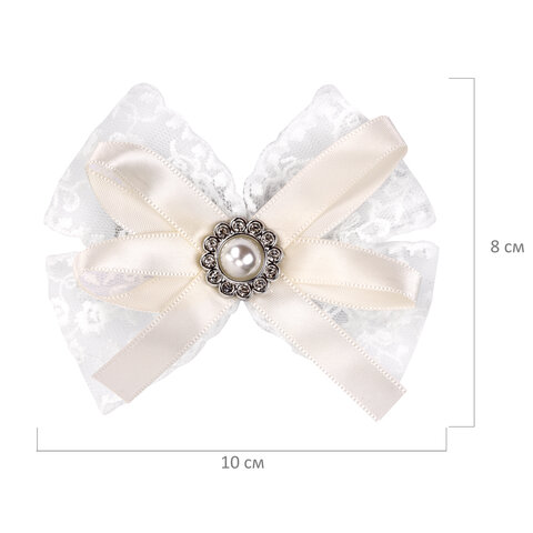Бант для волос НАБОР 2 шт. и 1 шт., 10х8 см, на заколке, белый, АССОРТИ, MONTE