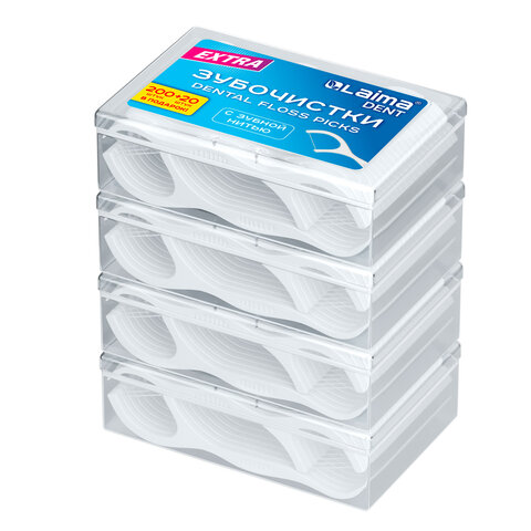 Зубочистки-флоссеры с зубной нитью "200 шт. (4х50 шт.) + 20 в Зубочистки-флоссеры с зубной нитью "200 шт. (4х50 шт.) + 20 в