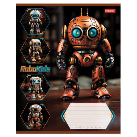 Тетрадь 18 л., HATBER клетка, обложка картон, "Робо" (микс в спайке), Тетрадь 18 л., HATBER клетка, обложка картон, "Робо" (микс в спайке),