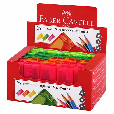 Точилка FABER-CASTELL, с контейнером, прямоугольная, пластиковая, детали