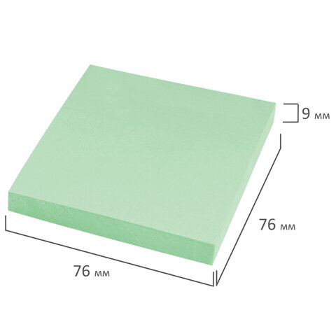 Блок самоклеящийся (стикеры) STAFF STANDARD, ПАСТЕЛЬНЫЙ 76х76 мм, зеленый, 100