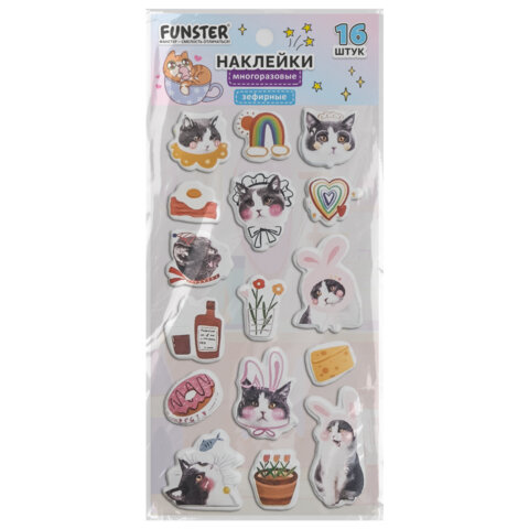 Наклейки зефирные "Котики", 18х9,5 см, ассорти 6 видов, FUNSTER