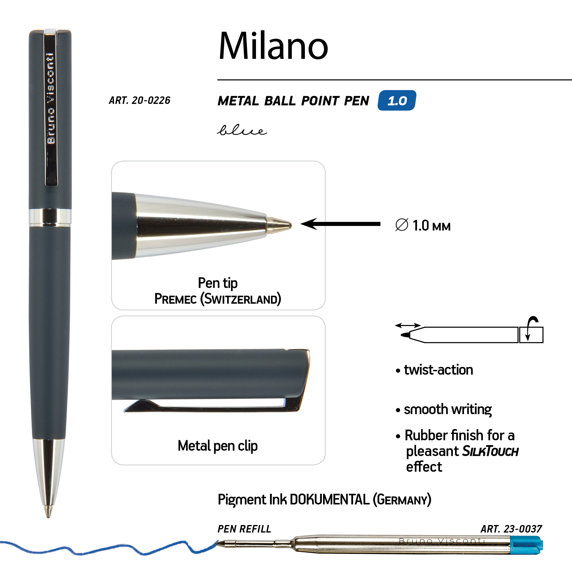 РУЧКА "MILANO" ШАРИКОВАЯ АВТОМАТИЧЕСКАЯ, СИНИЙ МЕТАЛЛИЧЕСКИЙ КОРПУС