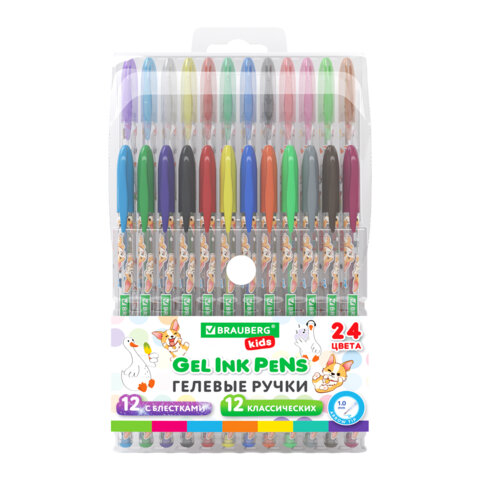 Ручки гелевые BRAUBERG KIDS "CUTE ANIMALS", НАБОР 24 ЦВЕТА, корпус с Ручки гелевые BRAUBERG KIDS "CUTE ANIMALS", НАБОР 24 ЦВЕТА, корпус с