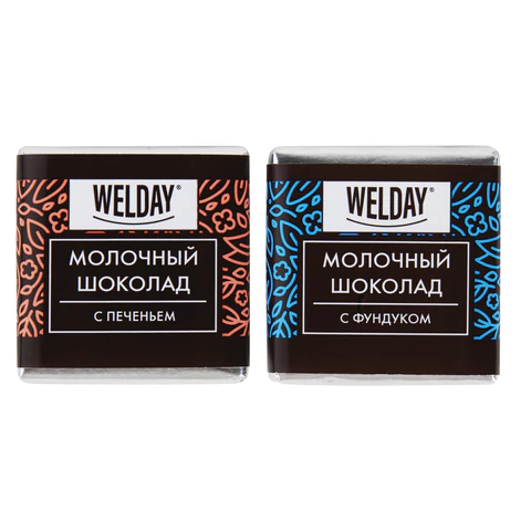Шоколад порционный с фундуком и печеньем WELDAY (ВЭЛДЭЙ), молочный 27%, 400 г