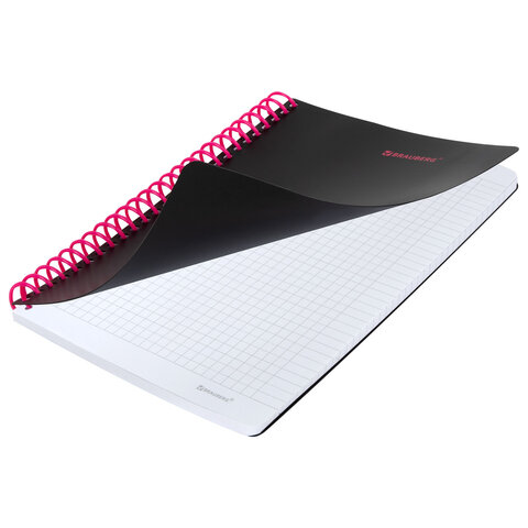 Тетрадь обложка пластик, А5 80 л., спираль пластик, резинка, клетка, BRAUBERG,